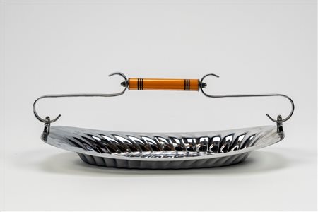 Cestino con manico in metallo cromato e bachelite