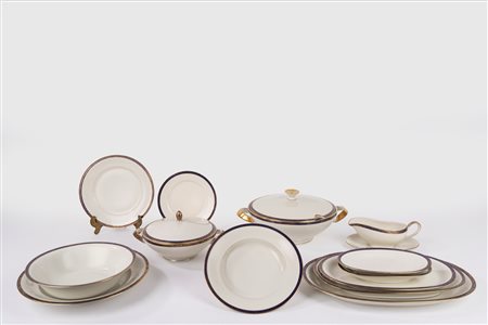 Servizio in porcellana bianca con bordo blu e oro, Royal Castle China Bavaria