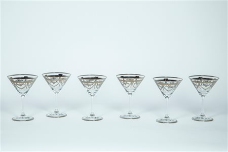 Set di sei coppe da Martini in cristallo con decori classici e profili in platino