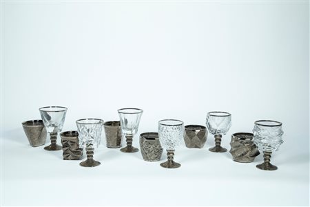Capricio Platinum Crystal Glass set composto da sei bicchieri e sei calici da vino in cristallo massiccio intagliato e dipinto in platino