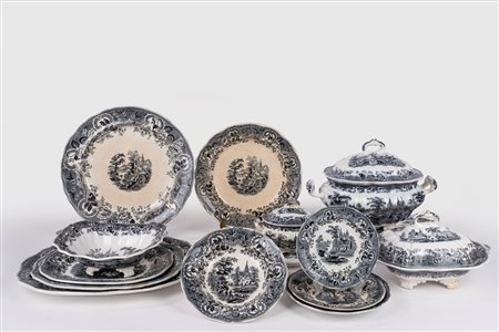 Servizio in maiolica a monocromo, Muleteer Davenport, Inghilterra, fine secolo XIX