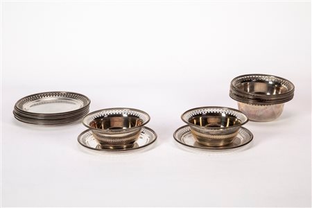 Gruppo di otto ciotole e nove piattini, Milan, second half of the 20th century