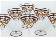 Set di sei coppe da Martini in cristallo con decori classici e profili dorati