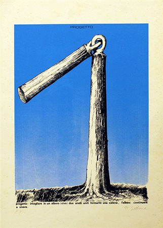 NOBO SEKINE, "Progetto: intagliare in un albero (vivo) due anelli uniti formariti una catena, l'albero continuerà a vivere", anni 80