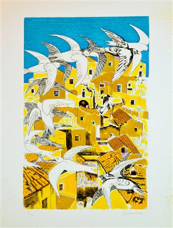 LUIGI GUERRICCHIO Matera 1932 - 1998 Melograni / I sassi di Matera serigrafia...