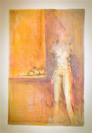 GIUSEPPE AJMONE Carpignano Sesia 1923-2005 Figura di donna serigrafia su...