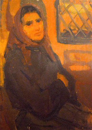 GINO SPALMACH Trieste 1900 Figura olio su legno 50x70