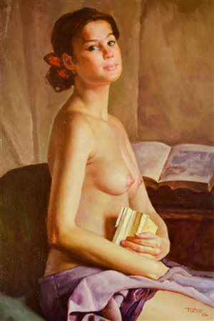 GIOVANNI PARLATO Napoli 1957 Ragazza con fiori olio su tela 40x60 Autentica...