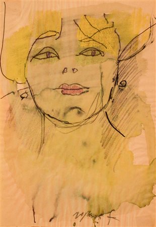 FRANCO ROGNONI Milano 1913 - 1999 Volto di donna acquerello 21x29