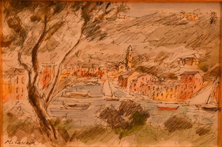 MICHELE CASCELLA Ortona 1892 - Milano 1989 Portofino acquerello 16x11