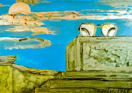 SERGIO VACCHI 1925 - 2007 Composizione olio su cartoncino 50x70