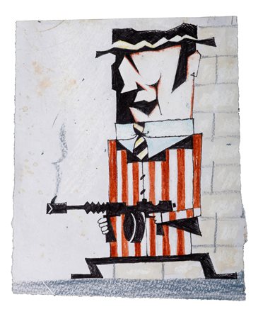 PINO PASCALI Bari 1935 Gemello Kisler tecnica mista su carta 12,5x10,5...