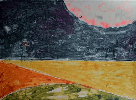 MARIO SCHIFANO Homs 1934-1998 Paesaggio anemico olio su tela (anni 70) 121x164