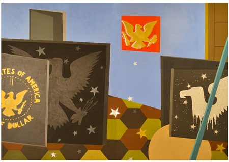 FRANCO ANGELI Roma 1935 - 1988 La stanza dei simboli olio su tela, dittico...