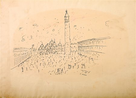 FRANCO ROGNONI Milano 1913-1999 Piazza San Marco Disegno su carta 42x56