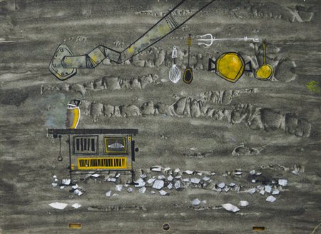 PINO PASCALI Bari 1968 Cucina tempera su carta / opera archiviata 24,5x33