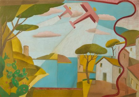 D'ANNA GIULIO (1908 - 1978) - PAESAGGIO SIMULTANEO + AEREI CAPRONI (c.1927/1928).