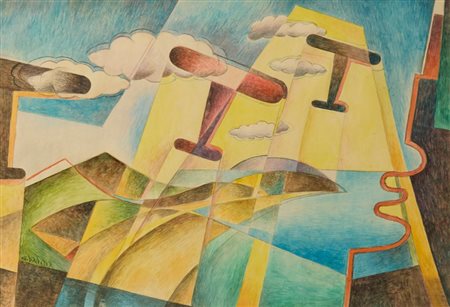 D'ANNA GIULIO (1908 - 1978) - STORMO AEREO SULLO STRETTO .