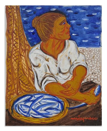 MIGNECO GIUSEPPE (1908 - 1997) - DONNA CON PESCI (ANNI '80).