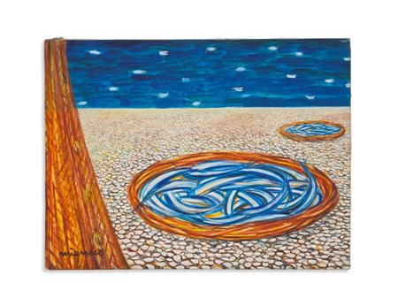 MIGNECO GIUSEPPE (1908 - 1997) - CESTO DI PESCI SULLA SPIAGGIA.