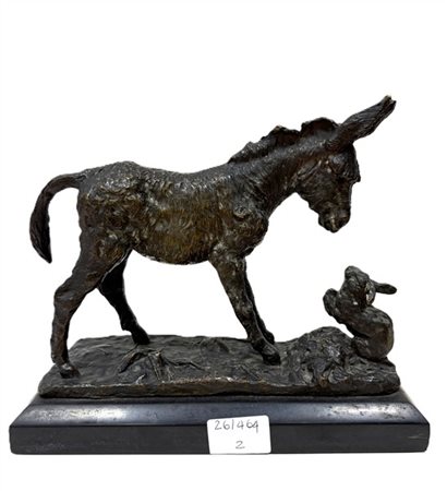 Vincenzo Jerace "Asinello e lepre" 
scultura in bronzo su base in marmo (cm 15x1