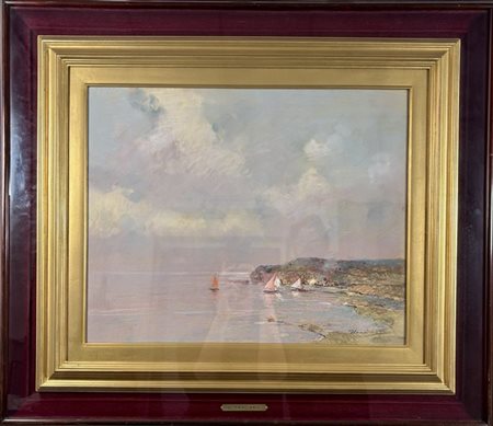 Giuseppe Casciaro "Marina con barche a vela" 
pastelli colorati su carta (cm 40x