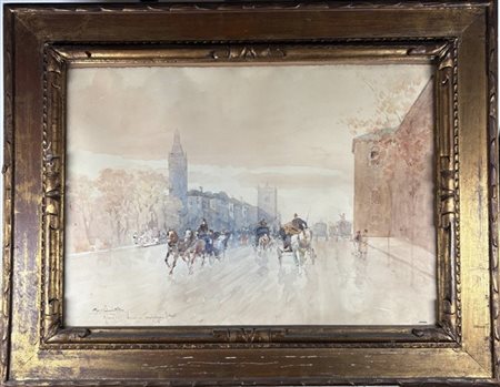 Gino Scalatelli "Londra, Trafalgar Street" 
acquerello su cartone (cm 50x70)
fir