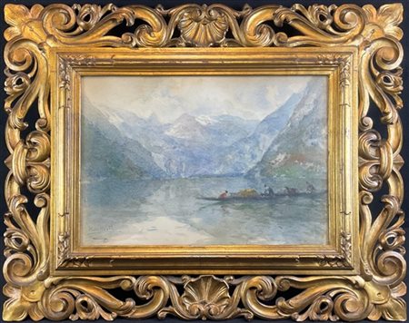 Paolo Sala "Scorcio lacustre con barca" 
acquerello su cartone (cm 35x49,5)
firm