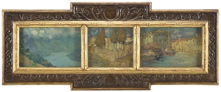 Giorgio Oprandi "Trittico di "Paesaggi" montati in un'unica cornice" 
oli su car
