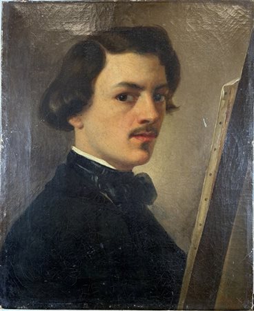 Giulio Carlini "Autoritratto al cavalletto" 1846(?)
olio su tela (cm 50x40)
firm