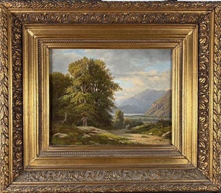 Gaetano Fasanotti "Paesaggio con figure" 
olio su cartone (cm 21,5x27)
firmato i