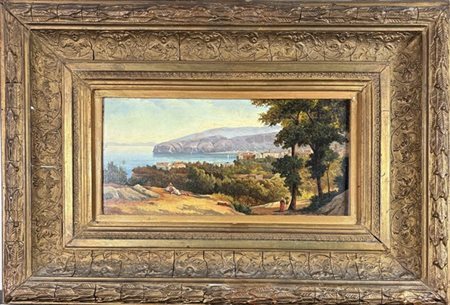 Guglielmo Giusti "Veduta di Sorrento con figure" 
olio su tavola (cm 15x30)
firm