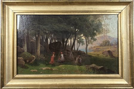 Cesare Cavaliè "Paesaggio con figure" 1876
olio su tela (cm 32x53)
firmato e dat