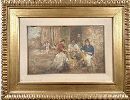 Cesare Ciani "Il vaglio del grano" 
olio su cartone (cm 25x40)
firmato in basso