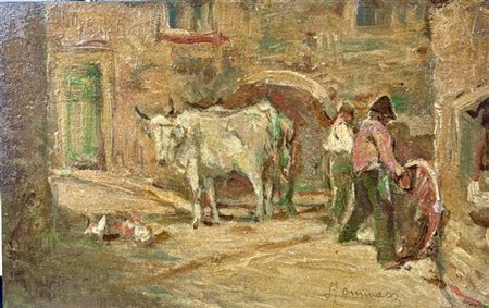 Ludovico Tommasi "La preparazione del carro" 
olio su compensato (cm 18x28)
firm