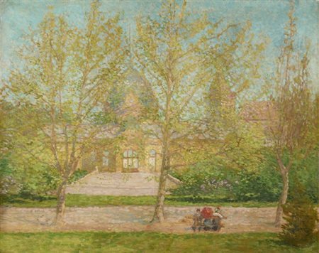 Ignoto postimpressionista

"Scorcio con palazzo e figure" 
olio su tela (cm 77x