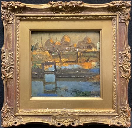 Lodovico Cavaleri "Ultimi raggi sui pagliai di Calambrone" Livorno, 1930
olio su