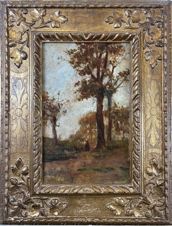 Luigi Bertelli "La passeggiata" 
olio su cartone (cm 30x19)
firmato in basso a d