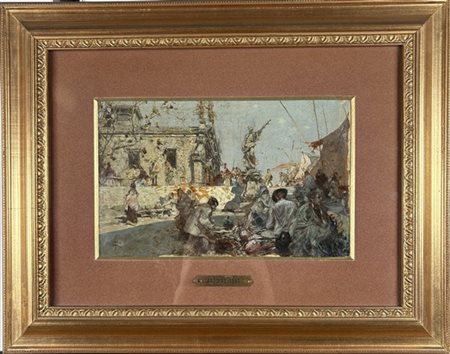 Riccardo Pellegrini "Mercato del pesce" 
olio su cartone (cm 18x26)
monogrammato