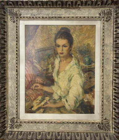 Vittorio Gussoni "Ritratto femminile nello studio dell'artista" 
olio su tela (c