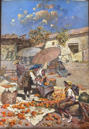 Riccardo Pellegrini "Venditori d'arance" 
olio su cartone (cm 45x30)
firmato in
