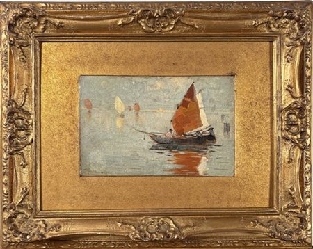 Ignoto di fine secolo XIX

"Barche in laguna" 
olio su cartone (cm 12,5x20)
rec