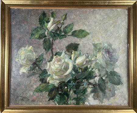 Aldo Mazza "Rose bianche" 1950
olio su cartone telato (cm 35x43)
firmato e datat