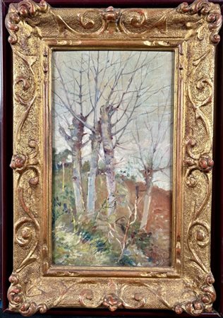 Giuseppe Mentessi "Betulle" 
olio su compensato (cm 30x18)
firmato in basso a de