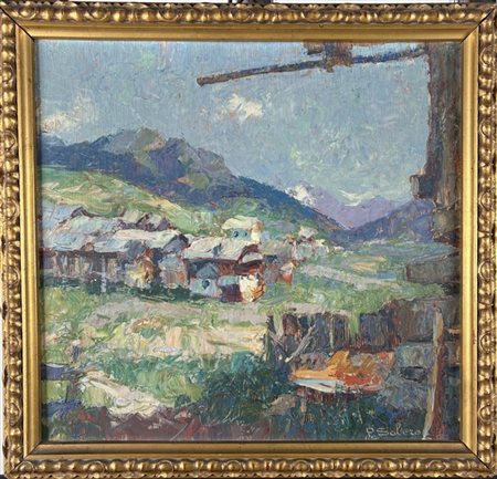 Pio Solero "Sappada" 
olio su compensato (cm 30x30)
firmato in basso a destra
in