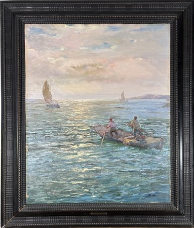 Federico Morello "Barca da pesca" 
olio su tela (cm 78x62)
firmato in basso a si