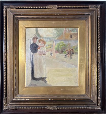 Alberto Pisa "Mamma con bimba" 
olio su cartone telato (cm 24x22)
firmato e data