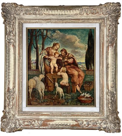 Giulio Vito Musitelli "Sacra Famiglia con San Giovannino" 
olio su compensato (c