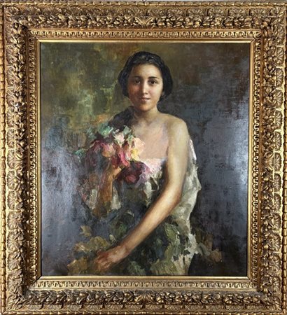 Rinaldo Agazzi "Fanciulla con fiori" 1930
olio su tela (cm 90x80)
firmato e data