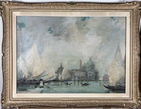 Angiolo Alebardi "Scorcio di Venezia" 
olio su compensato (cm 50x70)
firmato in